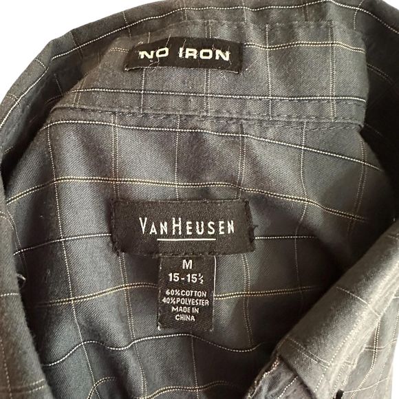 Van Heusen Dark Bluish Green Button Down Shirt, Medium, 15-15.5, Pre-owned - Picture 5 of 6